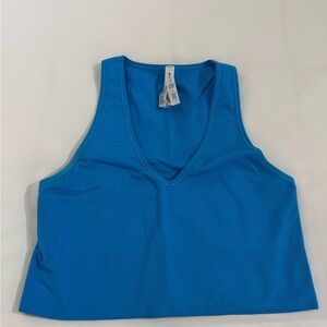 Athleta Aurora Cropped Blue Ribbed Tank Top